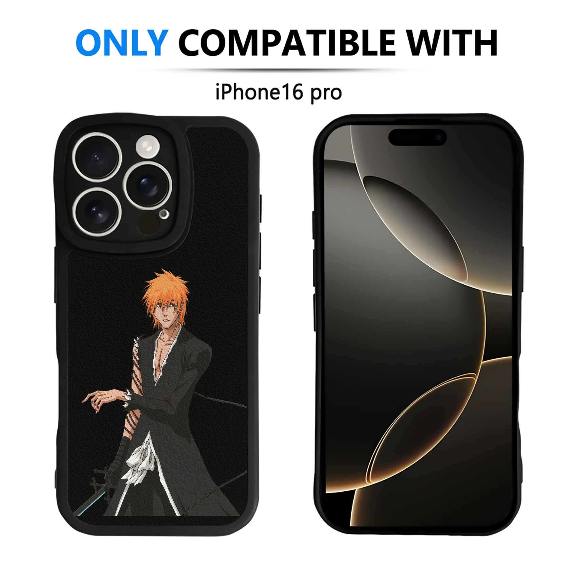 ブリーチ 黒崎一護（くろさき いちご）BLEACH Kurosaki Ichigo 【iPhone 16シリーズ対応】シリコンスマホケース（レザー調） 材質：シリコン